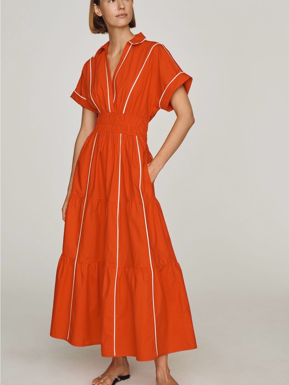 Anthropologie Orange Maxi Dress with White Trim
